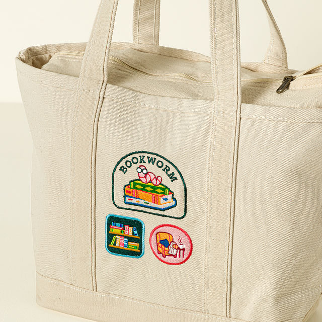Bookworm Embroidered Badge Tote