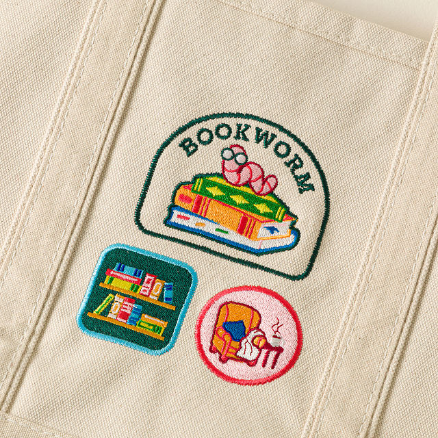 Bookworm Embroidered Badge Tote