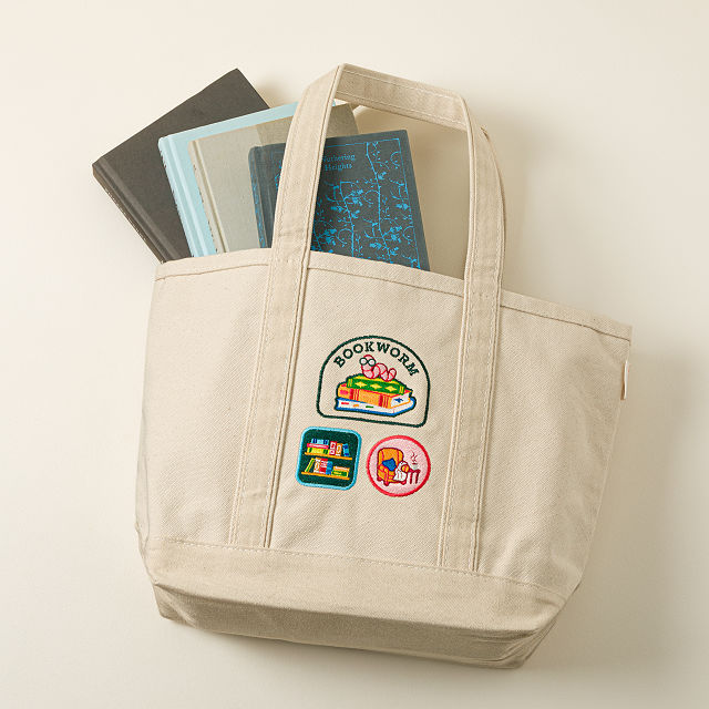Bookworm Embroidered Badge Tote