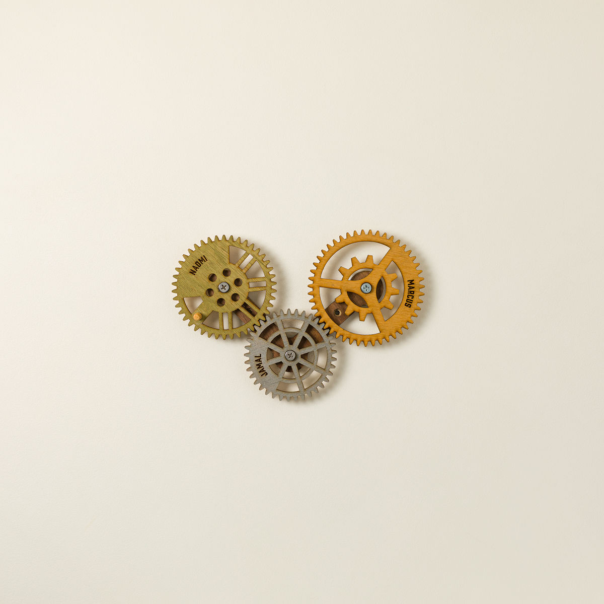 Family in Sync Moving Gears Wall Sculpture - 3 Names