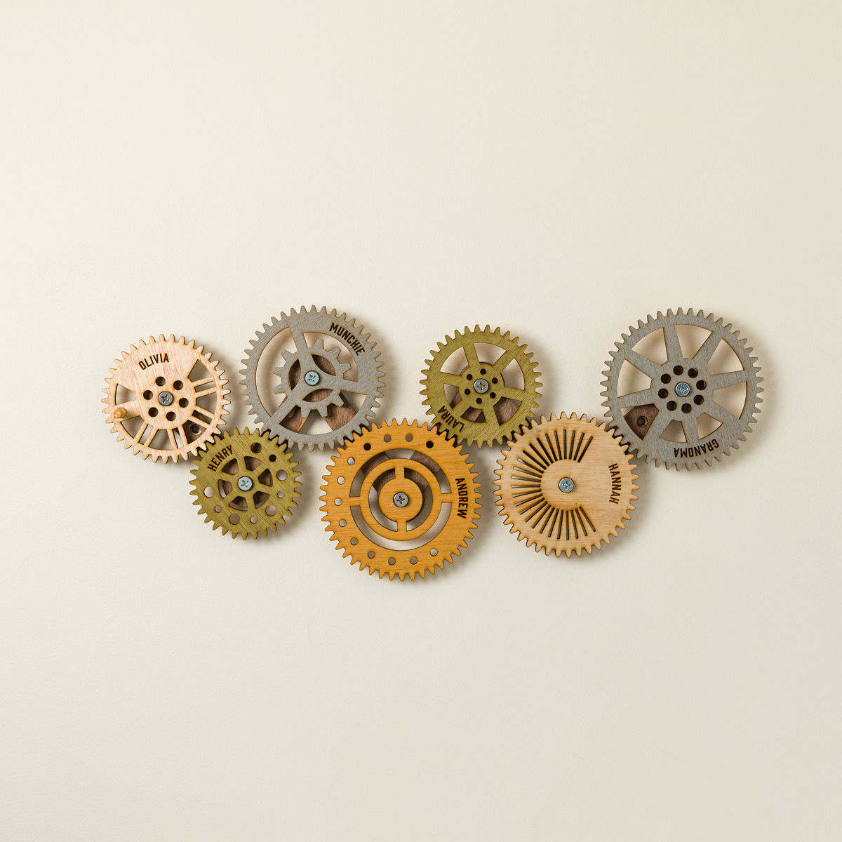 Family in Sync Moving Gears Wall Sculpture - 7 Names