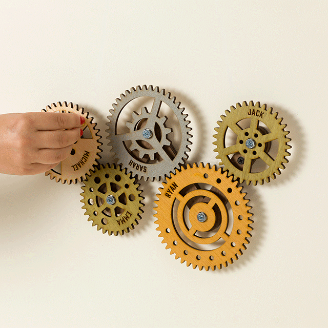 Family in Sync Moving Gears Wall Sculpture